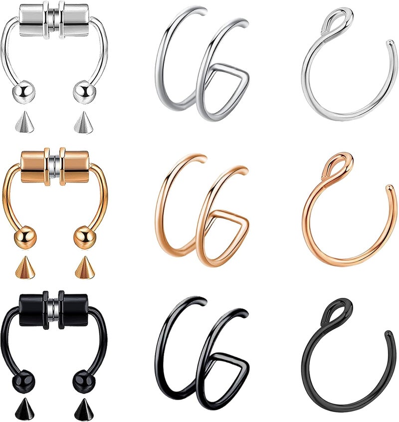 VitaCool Store Fake Nose Ring Hoop Fake Nose Stud Magnetic Septum Nose Ring Stud Stainless Steel CZ Fake Nose Piercing Stud Faux Nose Ear Lip Cuffs Non Pierced Jewelry for Women Men - Image 1